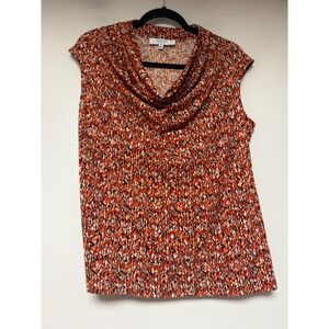 Kasper Separates Sleeveless Top Womens Large Orange Black Cowl Neck Geometric EX
